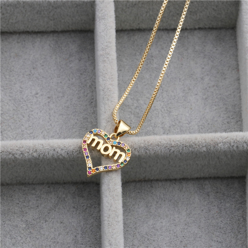 Korean New Micro-set Color Zircon Mom Pendant Necklace Nihaojewelry Wholesale display picture 4