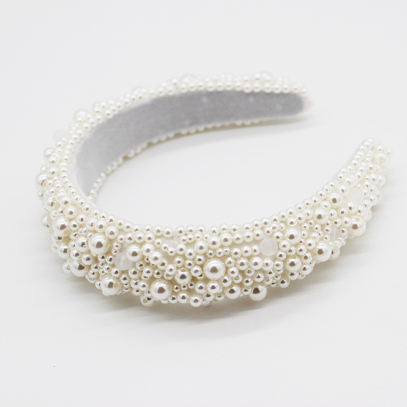 New Fashion Sponge Pearl Hand-sewn Headband Personality Simple Temperament Dance Show Catwalk Hair Accessories Ladies Gift Headband Wholesale Nihaojewelry display picture 2