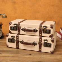 米色手提箱旅行箱老式復古家用整理箱儲物箱歐式皮革收納箱皮箱子