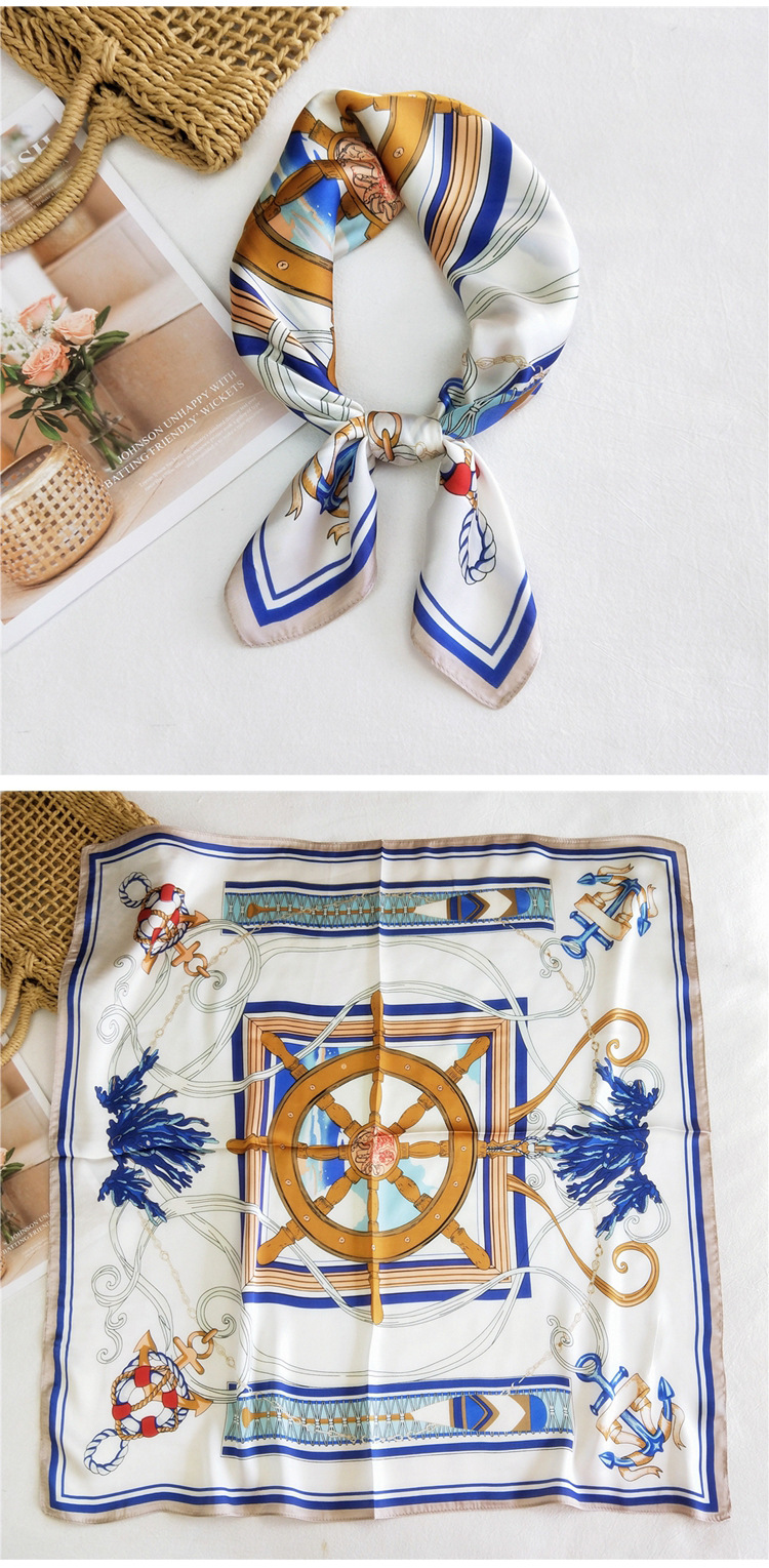 Satin Material Women's Sweet Color Block Satin Printing Silk Scarves