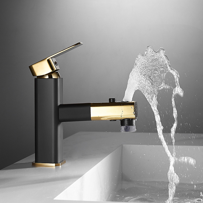 All copper pull-out faucet toilet under-counter basin wash basin hand pool wash up and down faucet black and white