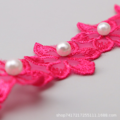 En stock 3,3 cm de una sola capa de flores bordadas de seis pétalos de flores orden perla encaje de organza de encaje ropa de falda de DIY