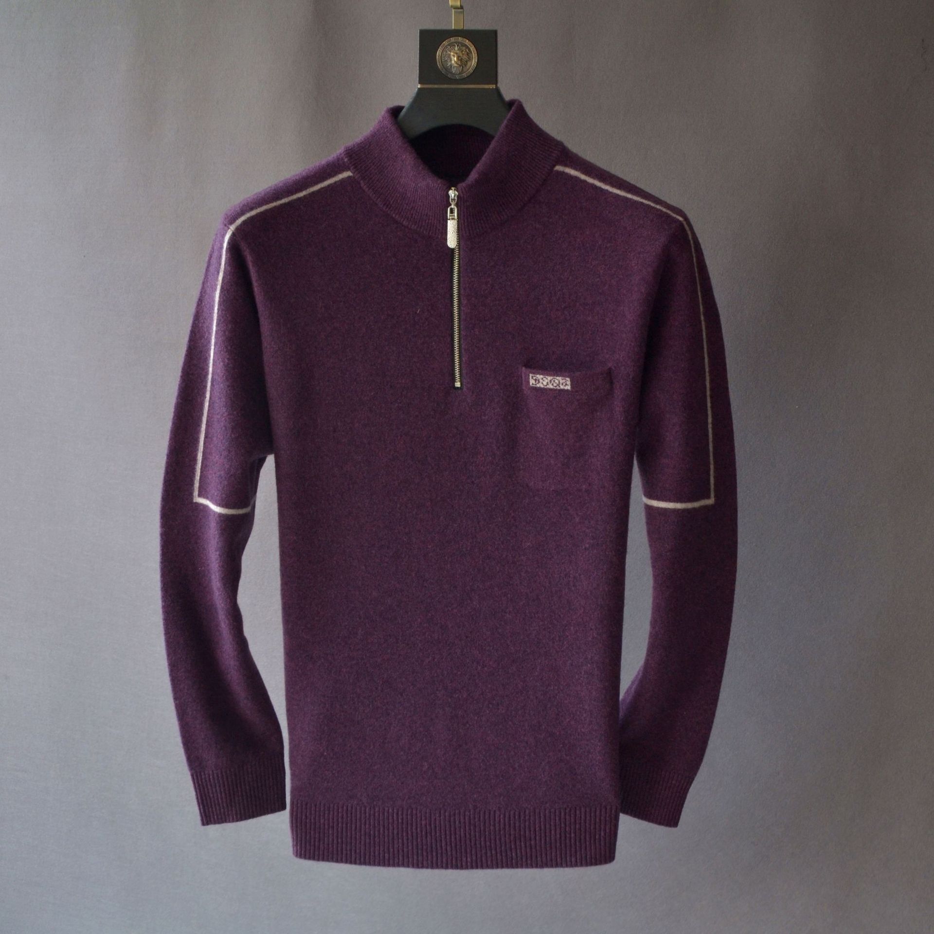 2020冬季新款男士式休闲拉链高领长袖羊毛衫男口袋纯羊毛保暖毛衣