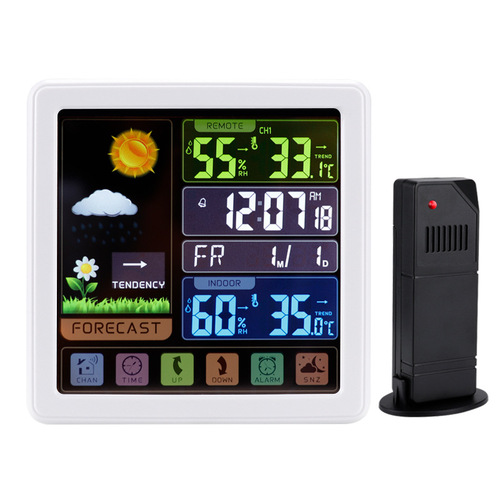 Multifunctional touch screen key wireless weather clock creative color screen indoor and outdoor temperature and humidity meter backlight weather clock forecast clock