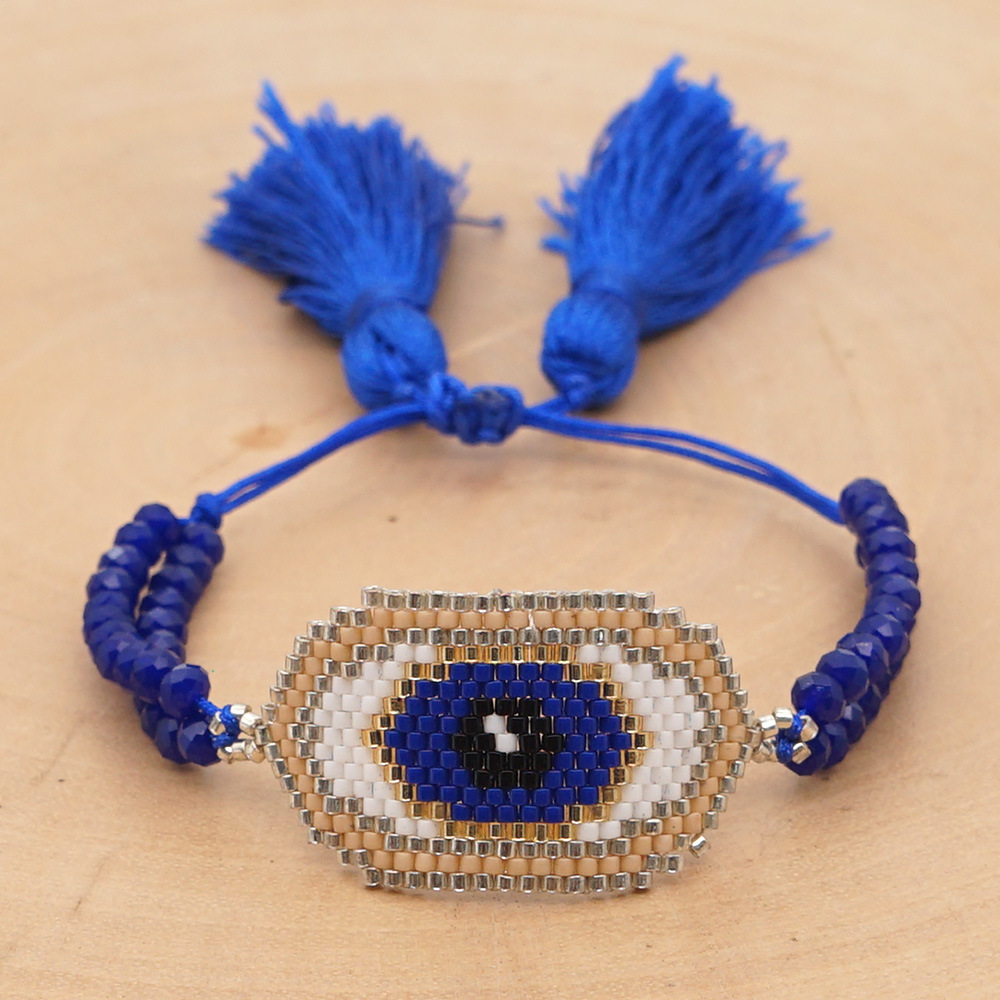 Fashion Ethnic Style Antique Rice Beads Hand-woven Demon Eye Bracelet For Women display picture 11