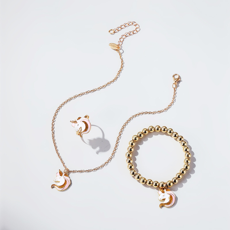 New fashion cartoon cute unicorn necklace bracelet ring wholesale