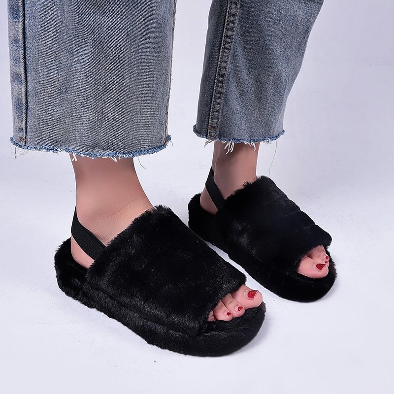 Women Fleece Plush Closed-Toe Open-Toe Summer Indoor Comfortable Cushioned Machine Washable House Shoes Indoor Shoes_voghion.com