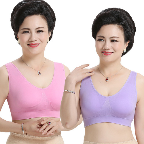 Mother's underwear women's bra middle-aged and elderly vest-style no rims than pure cotton push-up large size sports thin bra