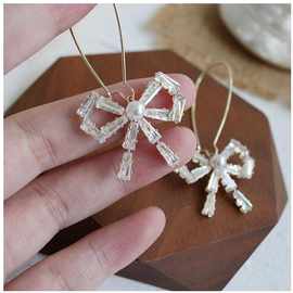 2020年新款批发饰品耳饰韩国轻奢风闪钻气质蝴蝶结耳环水晶宝石