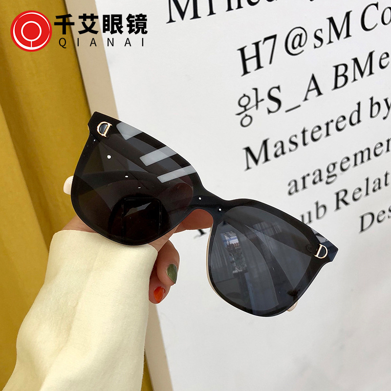 千艾新款时尚太阳镜 男女款D家一体镜片蛤蟆墨镜防紫外线太阳眼镜