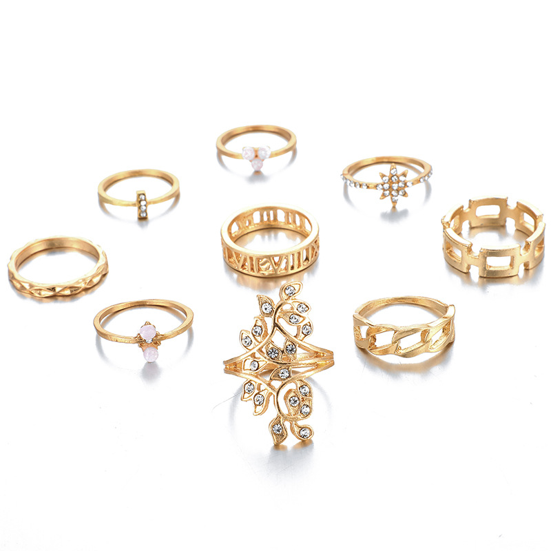 Women's Ring Bohemian Diamond Flower Knot Ring Set Of 9 display picture 4