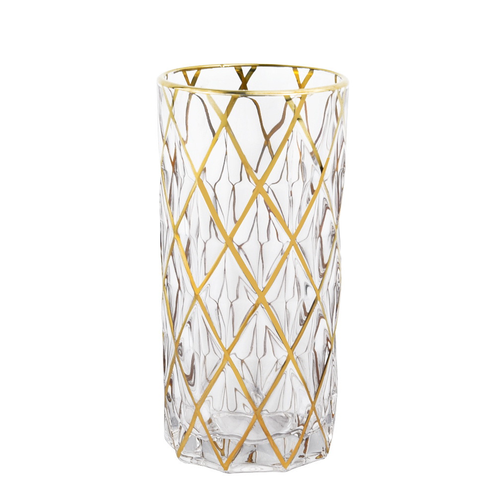 跨境专供欧式中东轻奢描金玻璃水杯家用牛奶杯女杯子饮料杯早餐杯