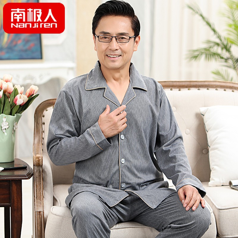 Primavera y otoño pijamas hombres de mediana edad papá cardigan 100% algodón de manga larga de los hombres mayores pijamas más tamaño ropa de casa