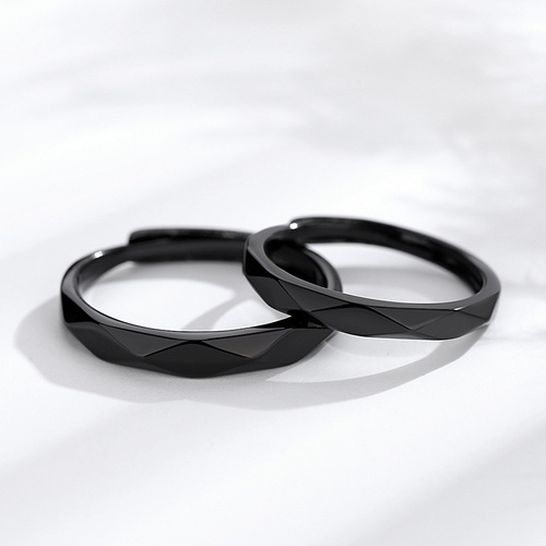 Couple rings black and white rhombus sterling silver pair versatile light luxury long distance relationship rings Korean style ring
