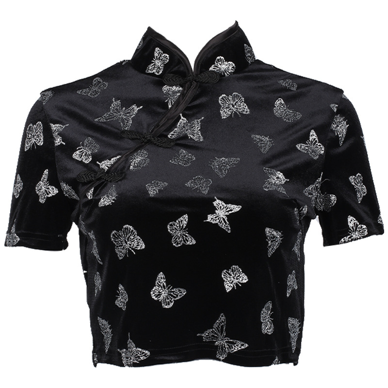 retro butterfly print short-sleeved t-shirt  NSMEI50893