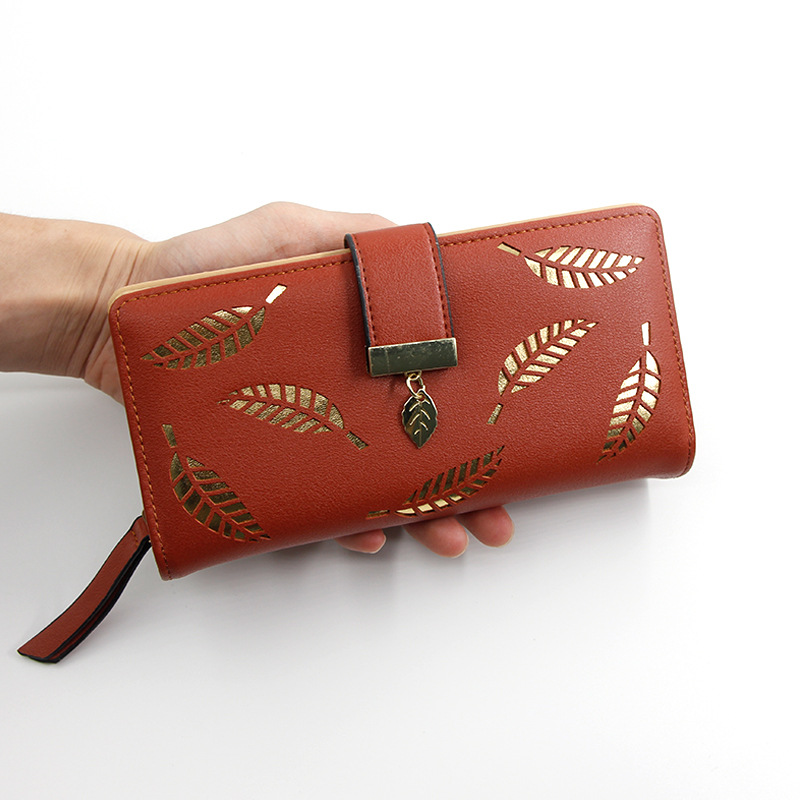 Nueva hoja de estilo coreano hueco de salida de cremallera larga cartera monedero de mujer bolso de teléfono móvil monedero de embrague de mujer