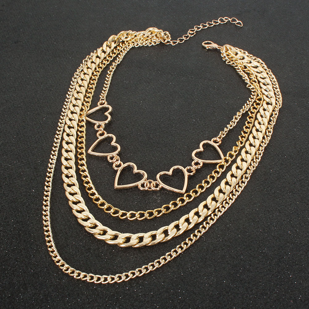 Simple Heart Hollow Chain Handmade Multilayer Necklace display picture 7