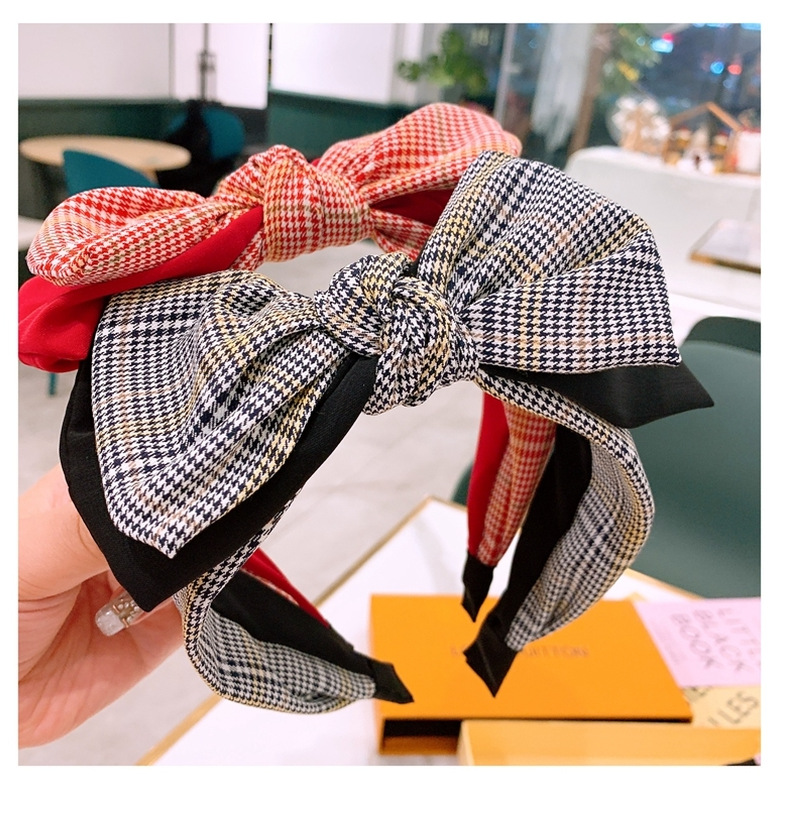 New Retro Houndstooth Double Big Bow Headband Hair Accessories Wholesale Nihaojewelry display picture 3