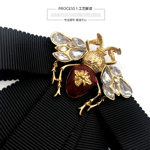 College style graduation photos bow tie for Girls women retro black fabric ribbon bow bee brooch male college wind tie clothing accessories