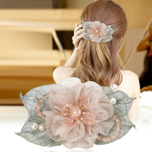 绢纱花朵发夹发卡头饰韩国成人发夹后脑勺气质优雅弹簧夹卡子夹子