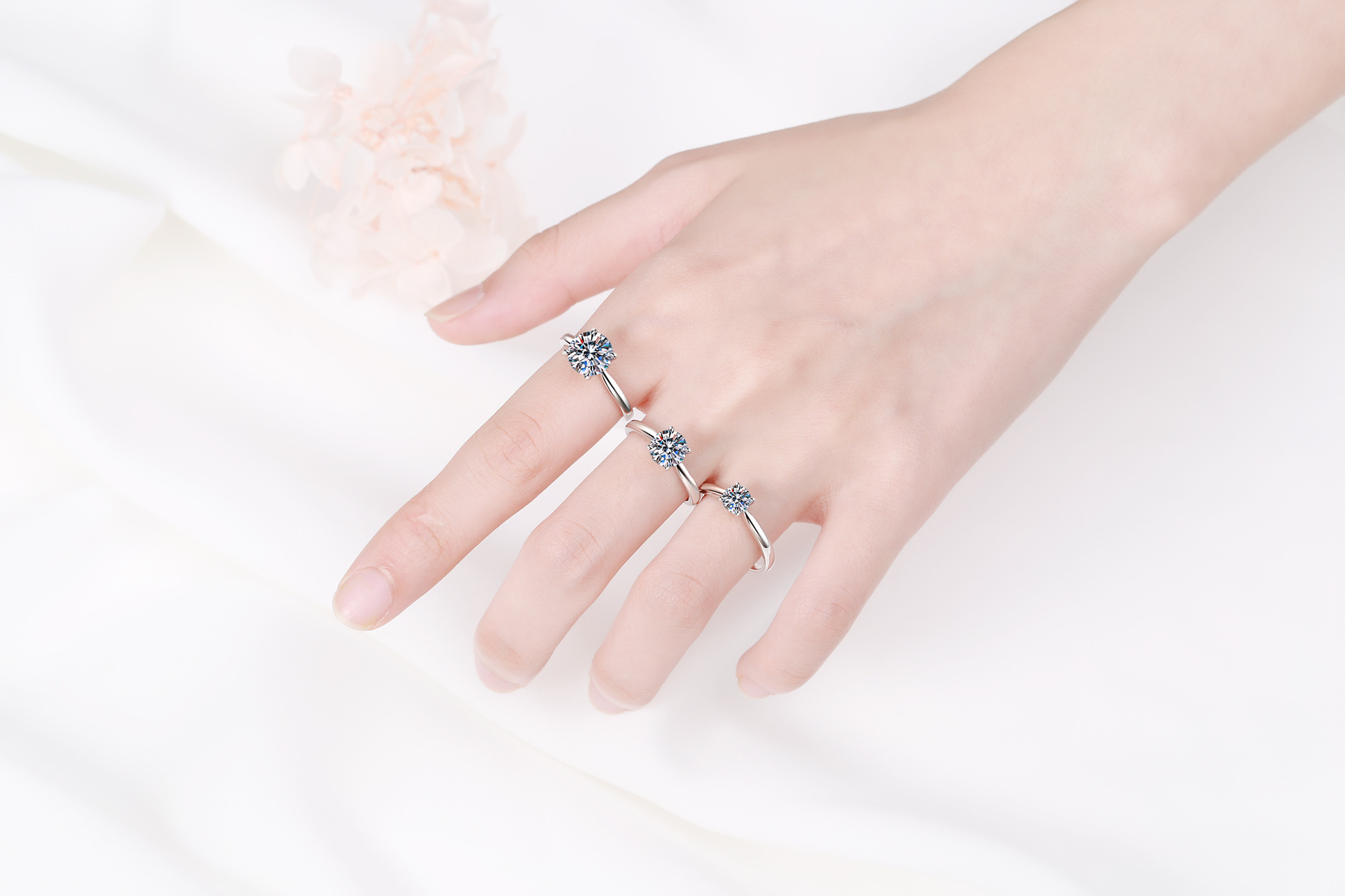 Women'S Gender GRA, Plating, Inlay Design 925 Sterling Silver Moissanite Zircon Round Rings