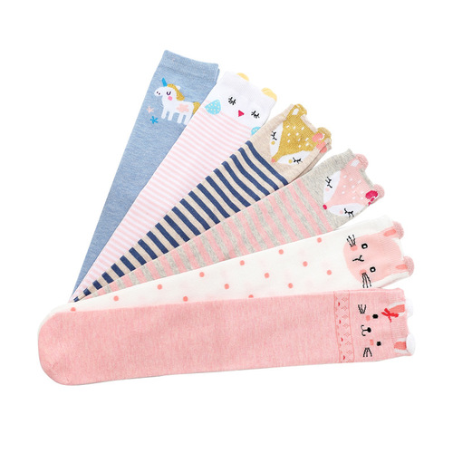 2020 spring and autumn new style European and American style cotton gold silk cartoon children's mid-calf socks straight no heel long over-the-knee socks