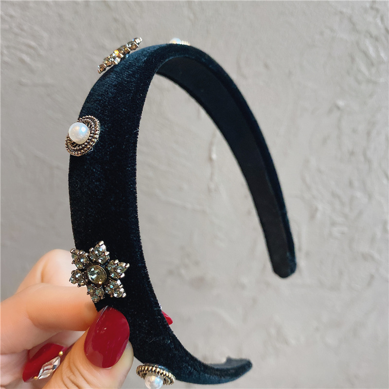 Corea del Sur Dongdaemun terciopelo diadema Chanel Estilo Vintage rhinestone diadema Internet celebridad dulce negro Super hadas accesorios para el cabello adulto