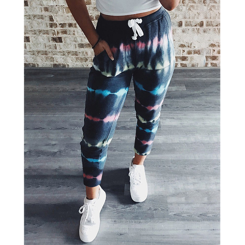 tie-dye printed sports casual pants   NSKX8459