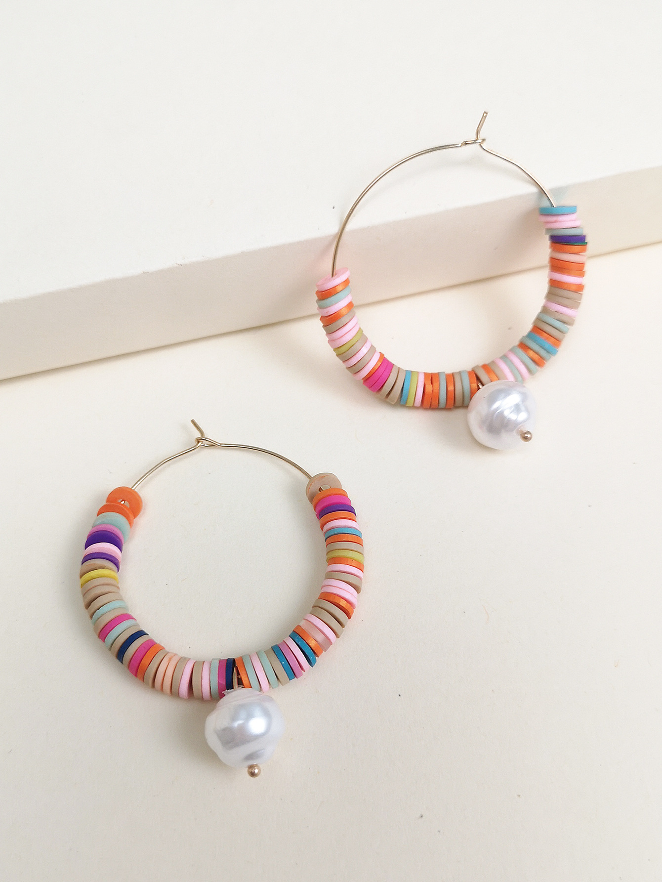 New Fashion Bohemian Drop Pearl Earrings Handmade Rice Beads Large Circle Earrings Wholesale display picture 3