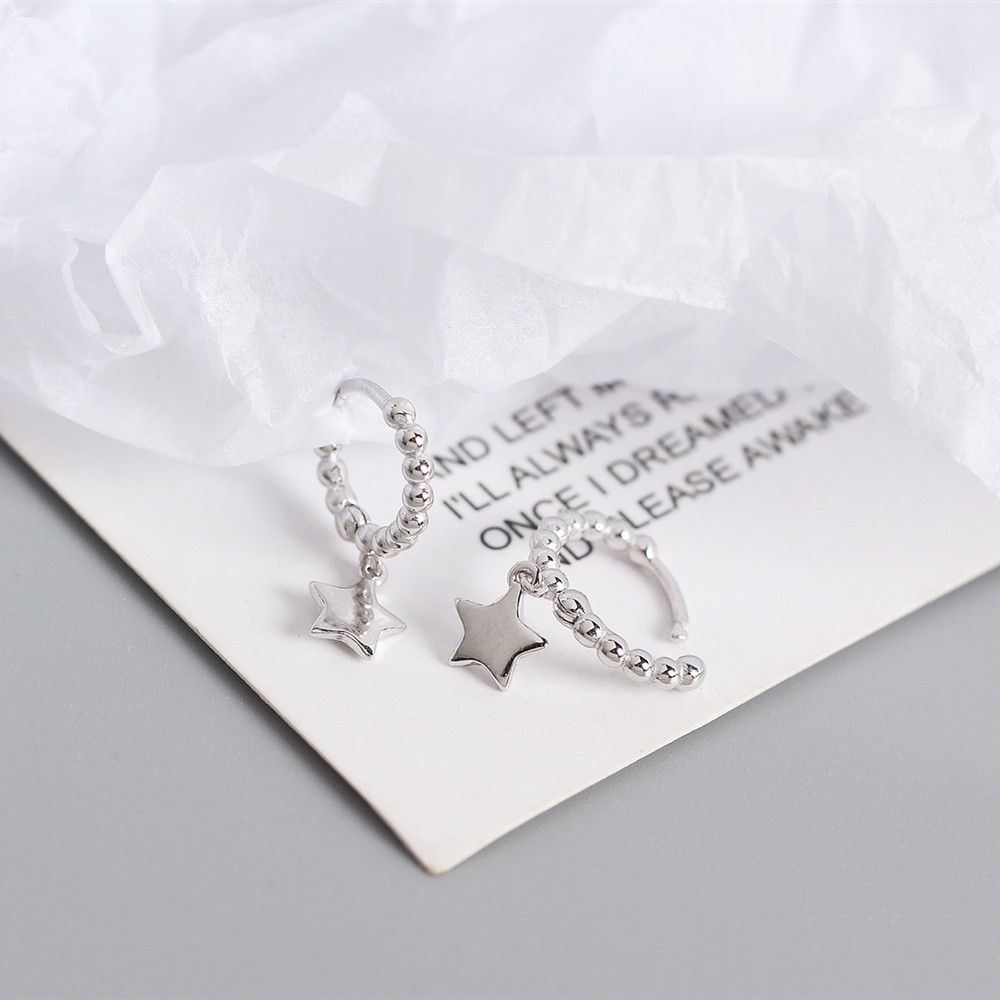 Plating Craft Yhe0286 S925 Sterling Silver Minimalist Round Beads Stars Silver Stud Earrings