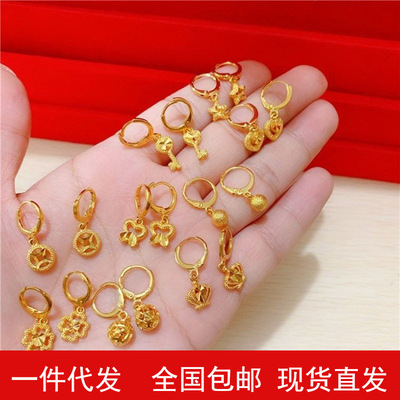 欧美时尚女款水滴耳钉耳饰越南沙金纯铜镀沙金女复古气质带坠耳环|ms