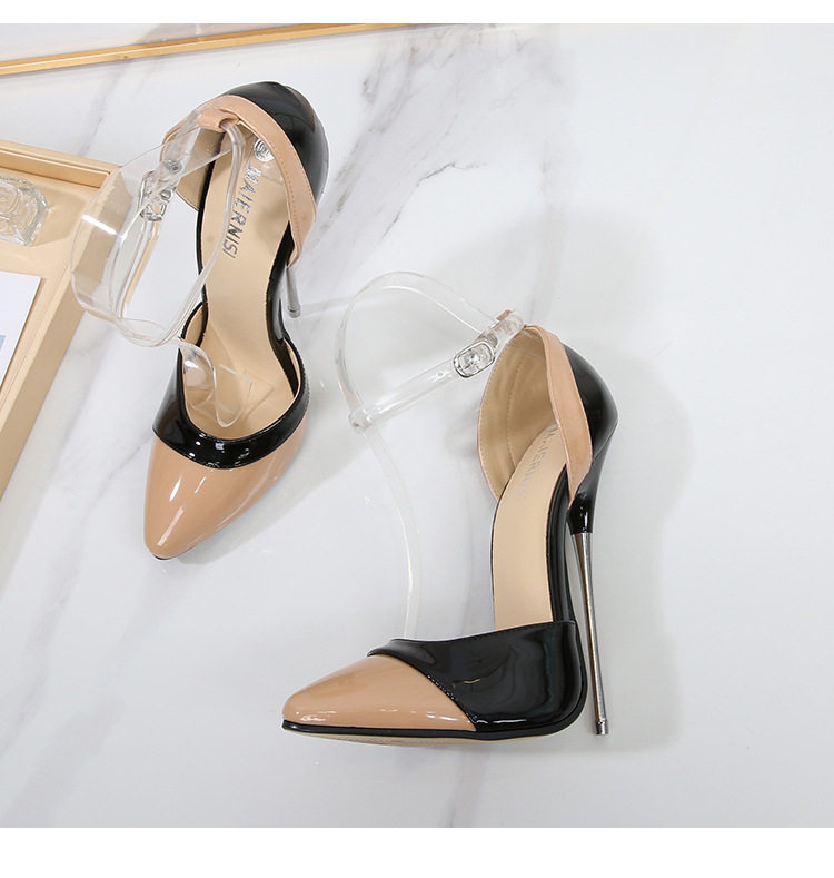 Giày cao gót nữ mũi nhọn gót kim loại 16 cm phối màu, cỡ lớn — Màu mơ, Màu trắng, Màu đỏ chi tiết 38