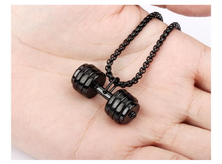 Men'S Gender Plating Design 1 Piece Punk Dumbbell Titanium Steel Plating Pendant Necklace