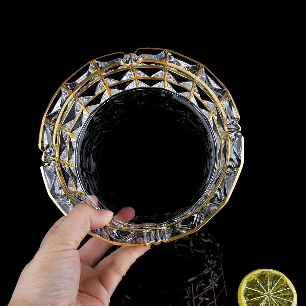 波西米亚宫廷风格厚重水晶玻璃烟灰缸大号 复古轻奢摆件家居饰品