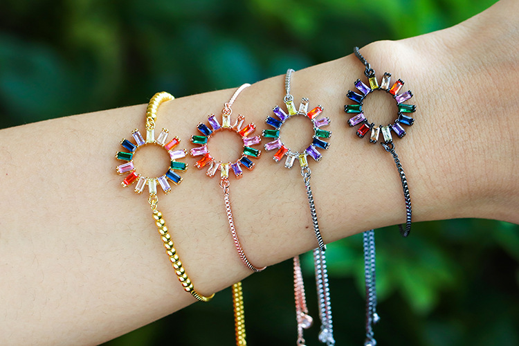 10g Weight Bracelets Classification Anniversary, Business, Travel Occasion Copper Material Geometric Pattern Women'S Gender Fashion Style Fashion Rainbow Zircon Geometric Pull-out Bracelet 2