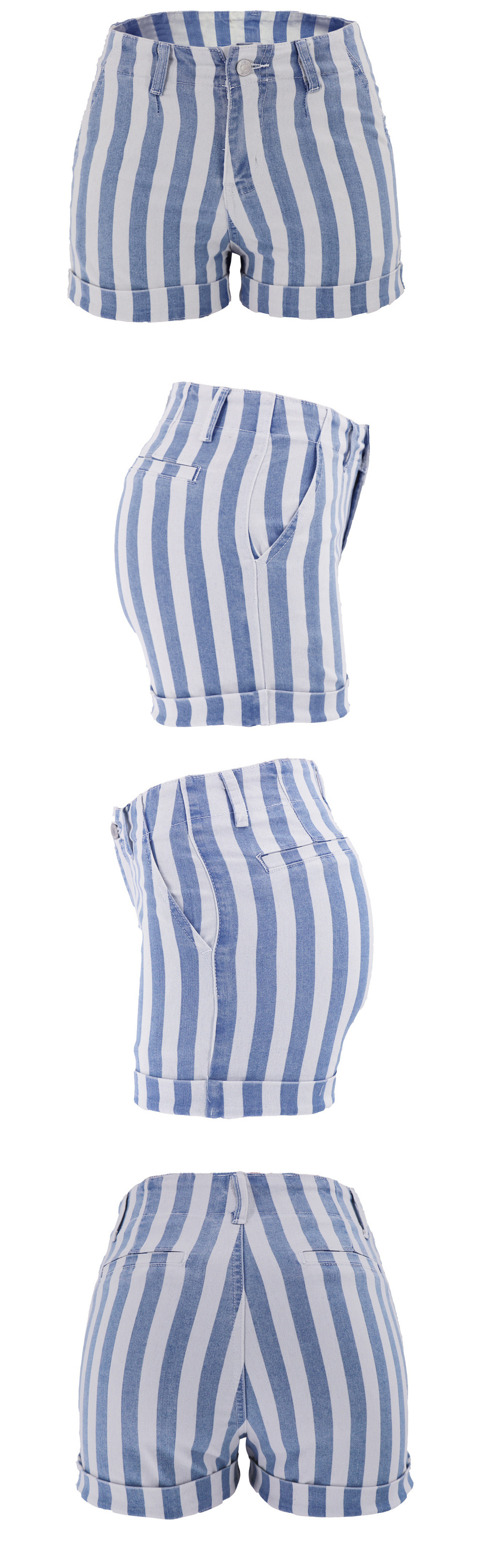 spring striped high-waisted wide leg denim shorts NSYB77022