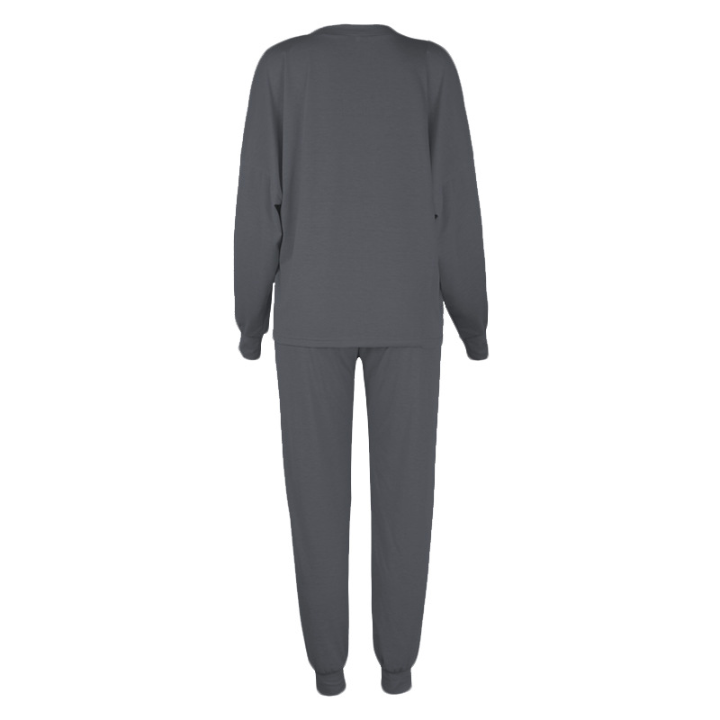 Solid Color Long-sleeved Trousers Loose Leisure Suit in Pant Sets