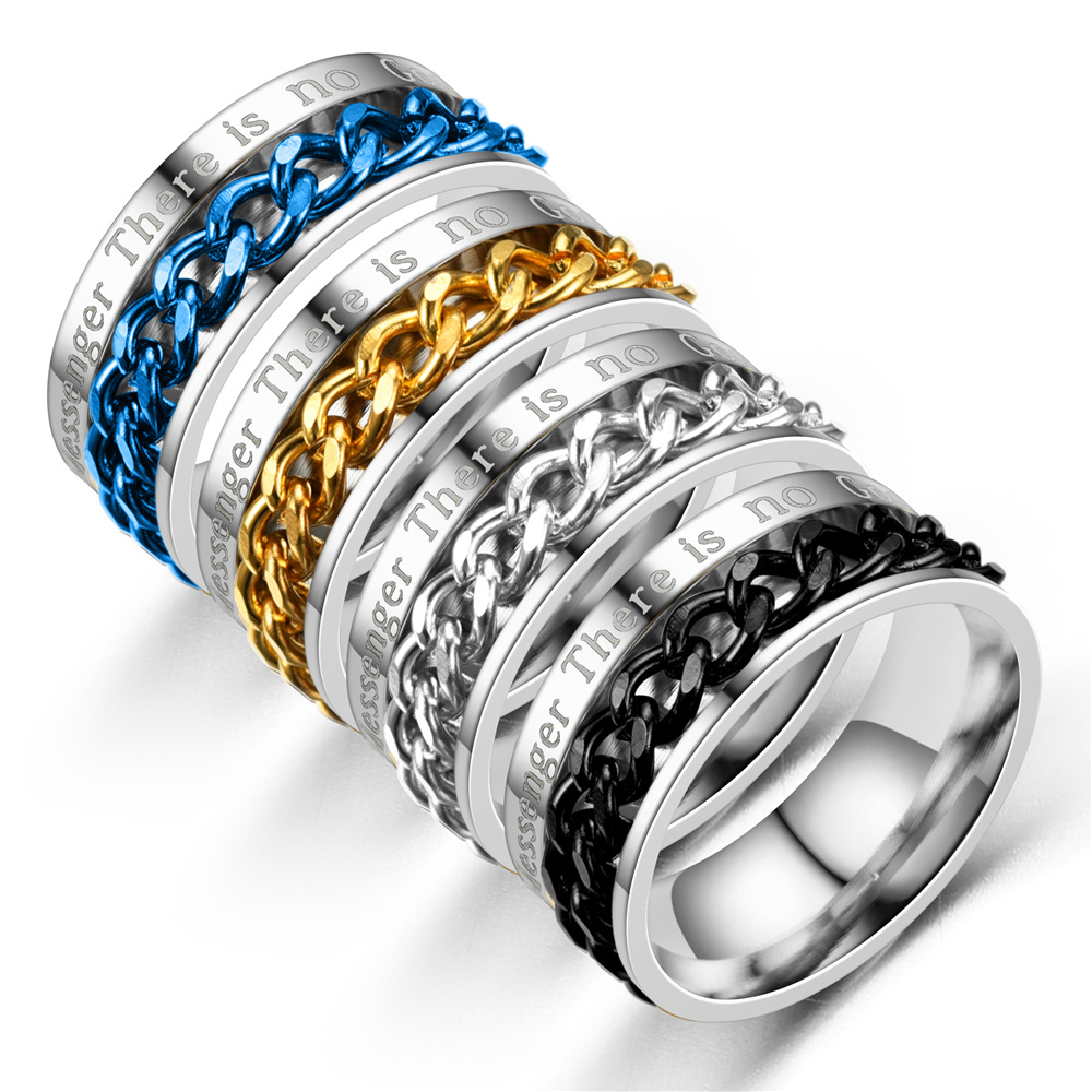 简约外贸银色欧美穆斯林几何型摇滚嘻哈伊斯兰教链条戒指个性饰品