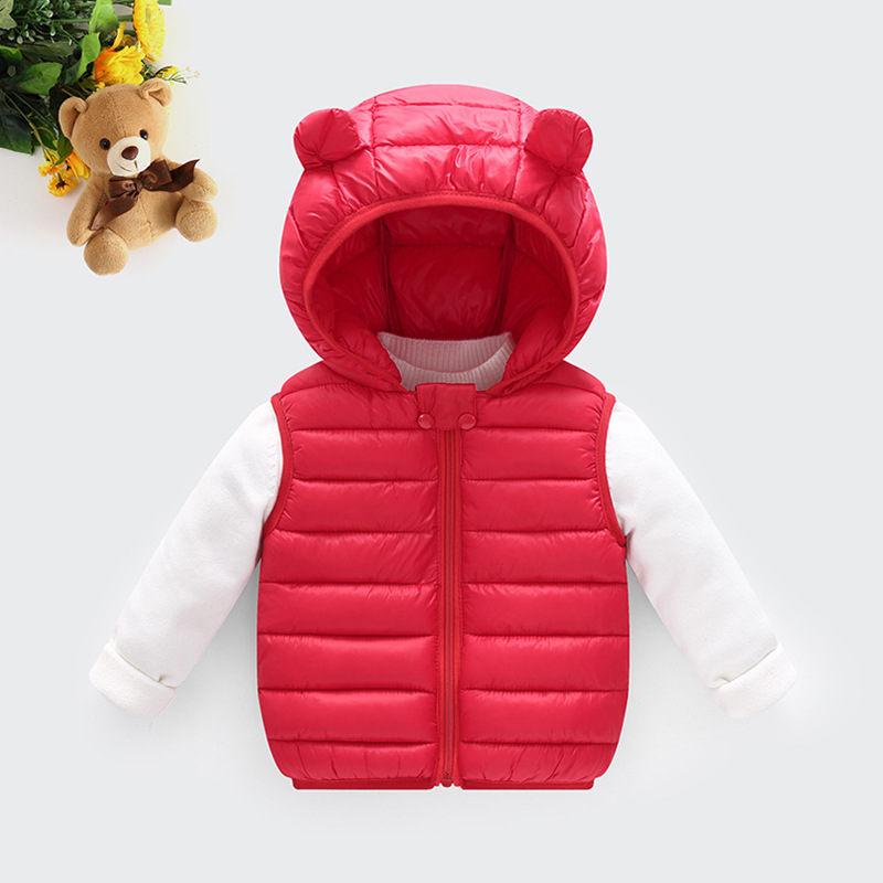 Invierno de los nuevos niños abajo de algodón-acolchado chaleco infantil de algodón-acolchado chaqueta de dibujos animados con capucha Chaleco Corto cálido de los niños de algodón-acolchado chaqueta