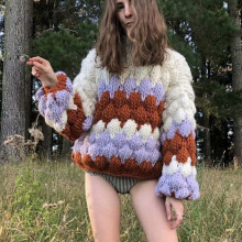 2022冬季纯手工粗棒针彩色慵懒套头加厚毛衣女外套sweater