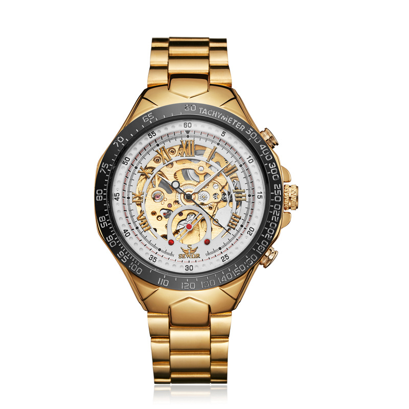 SEWOR correa de acero de moda para hombres reloj mecánico automático reloj mecánico de negocios reloj transparente hueco 768