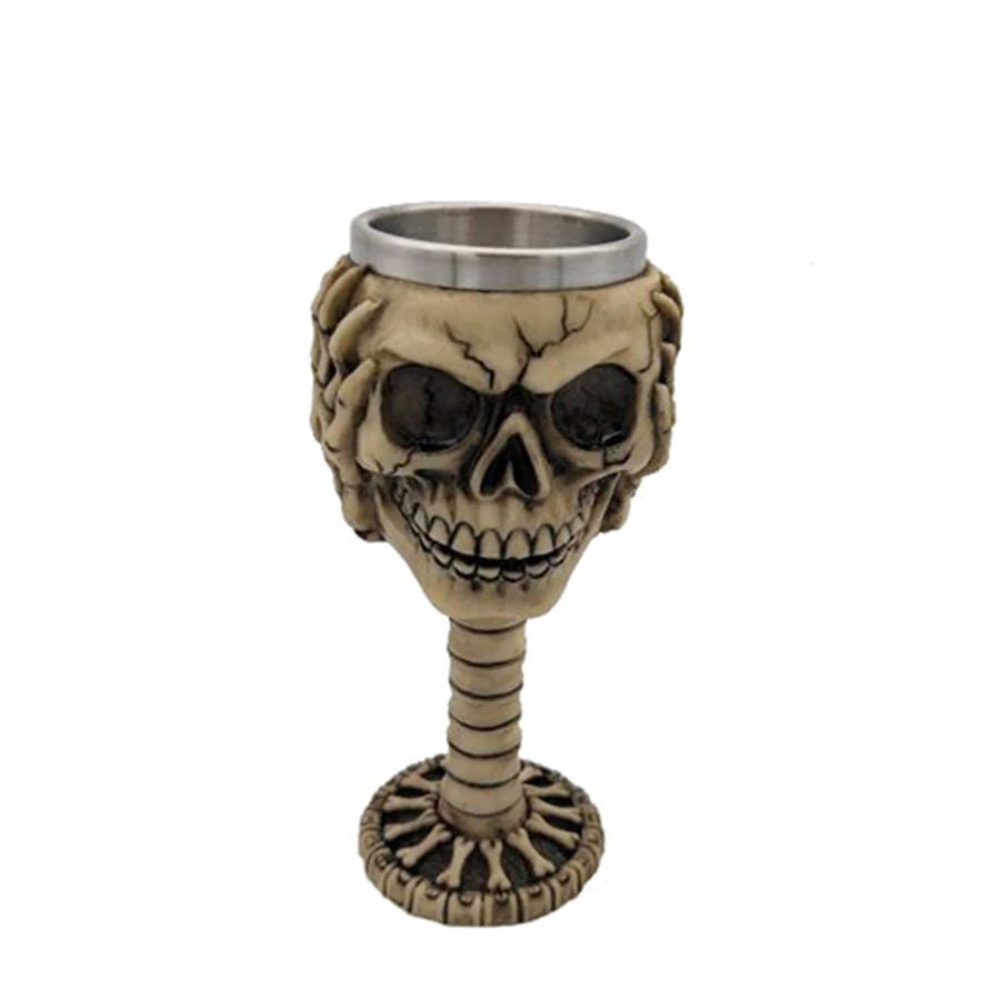 3D череп Mug — смоляной внешний слой и двойной слой нержавеющей стали, Gothic Goblet 330–400 мл