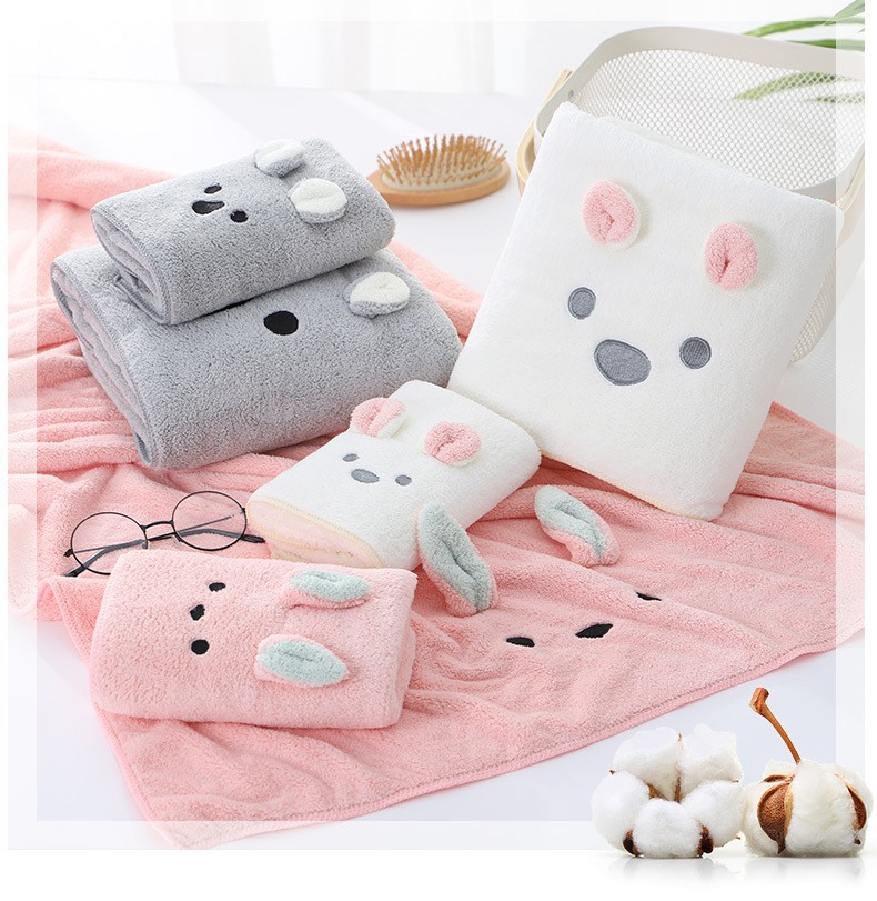 new pattern Cartoon Embroidery towel High density Coral Little Bear towel Bath towel suit gift