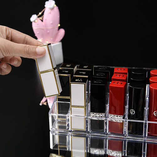 24-grid transparent lipstick storage box plastic desktop lipstick rack display rack cosmetics and skin care product storage box
