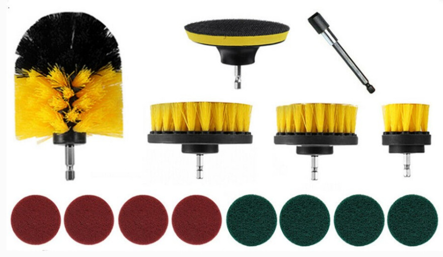 Transfronterizo caliente de 14 piezas taladro eléctrico cepillo de limpieza eléctrico cocina baño piso azulejo rueda de coche cubo cepillo de pulido