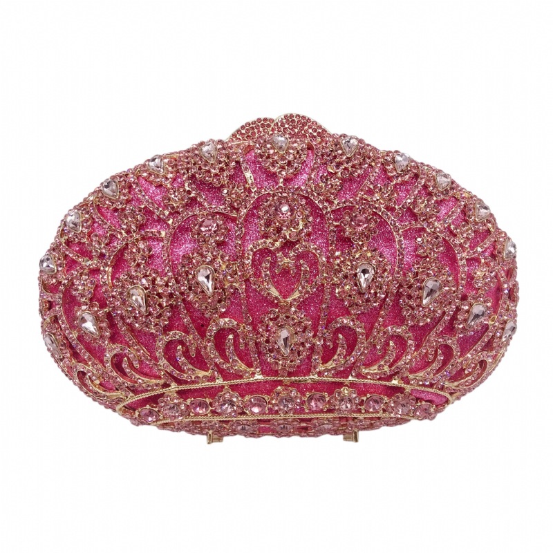 Túi clutch dạ tiệc nữ đính đá kim cương đỏ hình vương miện, xách tay hoặc đeo chéo 20x7x13 cm — Màu đỏ, Màu hồng chi tiết 6