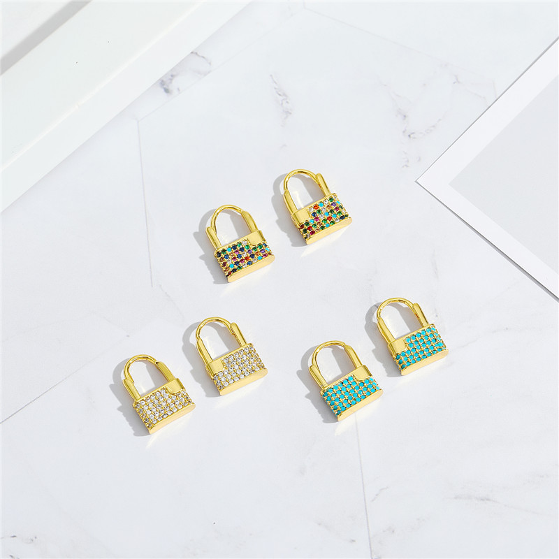 Korean  Copper Micro-inlaid Zircon Lock Earrings display picture 2