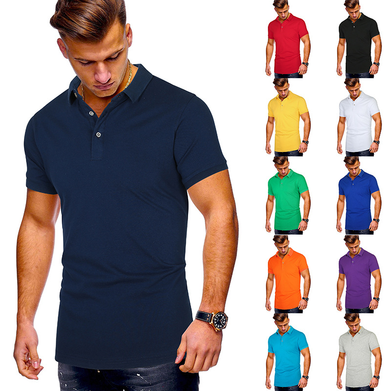 Foreign Trade Short-sleeved Polo Shirt Men's European and American 2023 New Style Quality European Size Solid Color Casual Cross-border T-shirt Top Men's