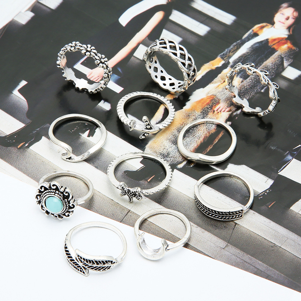 10g Weight Artificial Gemstones Inlay Material Festival Occasion Alloy Material Water Droplets Pattern Couple Gender Plating Design Fashion Style Trendy Hollow Diamond Water Drop Joint Open Alloy Ring 15-piece Set 6