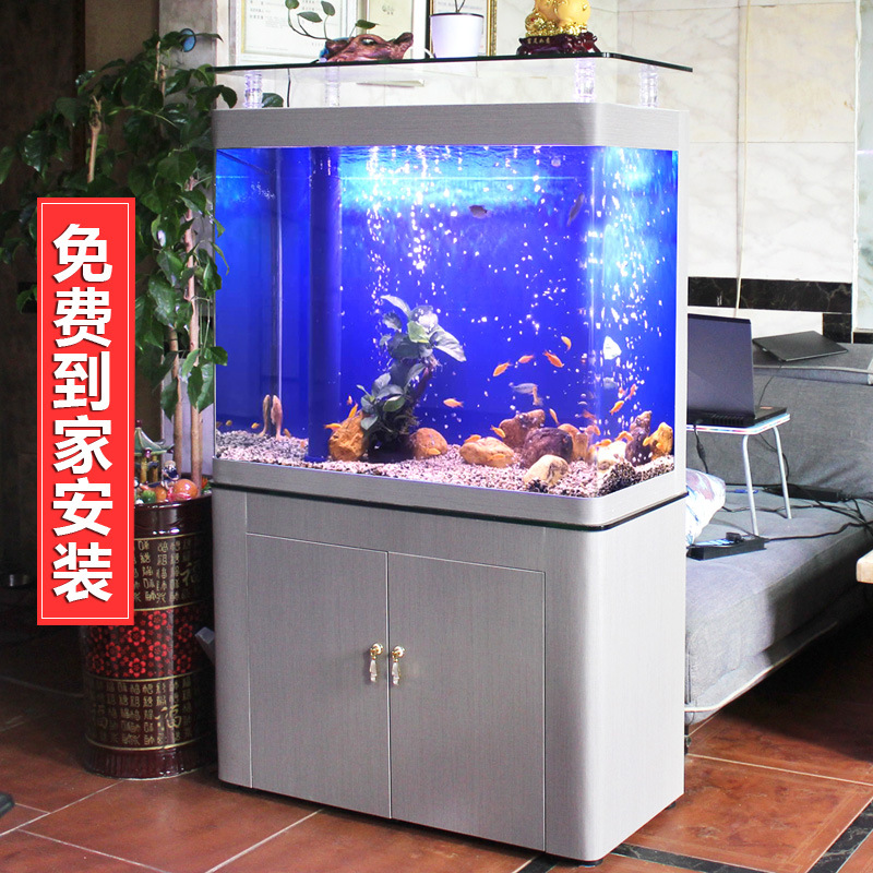 鱼缸客厅小型落地家用水族箱底滤小弯型懒人鱼缸大型免换水乌龟缸